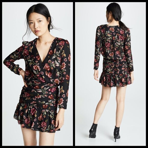 💕ALC💕 Haven Dress Ruched Floral Silk Mini Dress ~ Floral Print 0 NWT - Picture 5 of 16